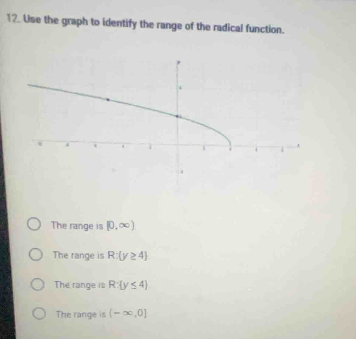 12. use the graph to identify the range of the radical function. the ra…