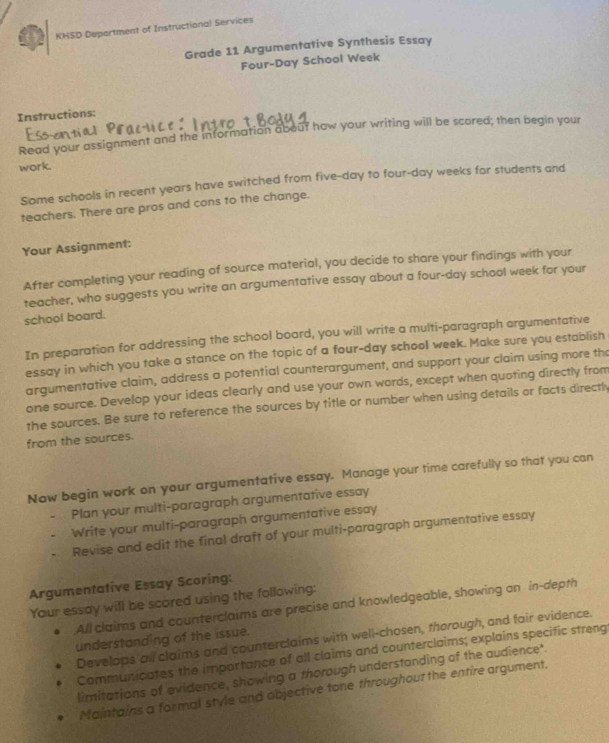 khsd department of instructional services grade 11 argumentative synthe…