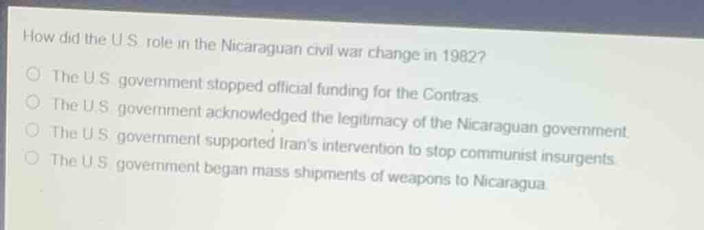 how did the u.s. role in the nicaraguan civil war change in 1982? the u…