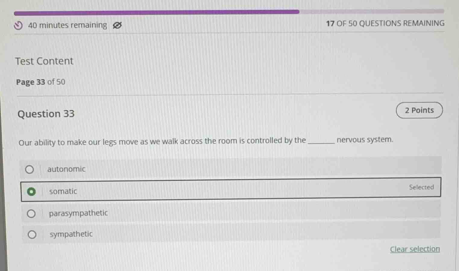 40 minutes remaining17 of 50 questions remainingtest contentpage 33 of …