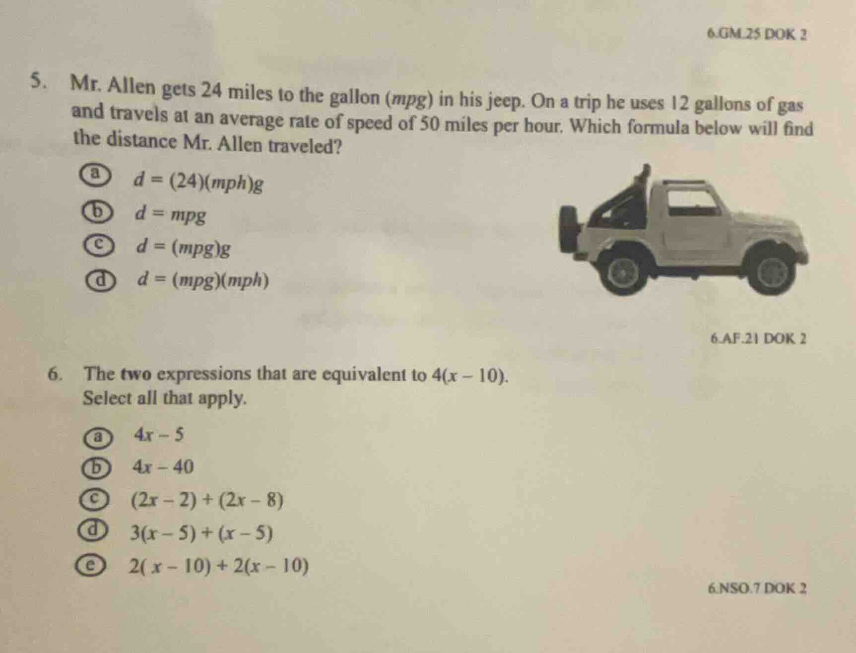6.gm.25 dok 2 5. mr. allen gets 24 miles to the gallon (mpg) in his jee…