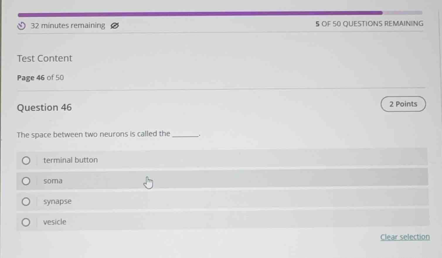 32 minutes remaining5 of 50 questions remainingtest contentpage 46 of 5…