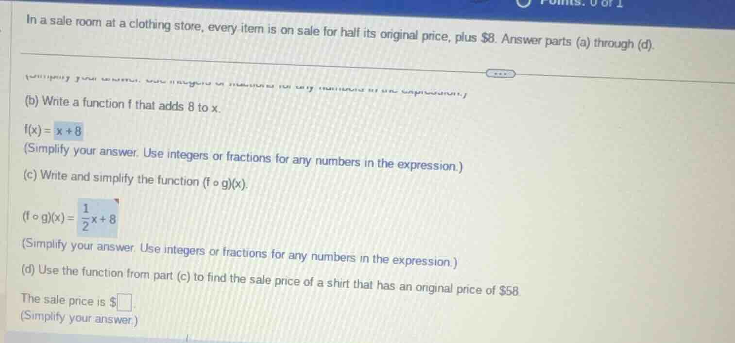 in a sale room at a clothing store, every item is on sale for half its …