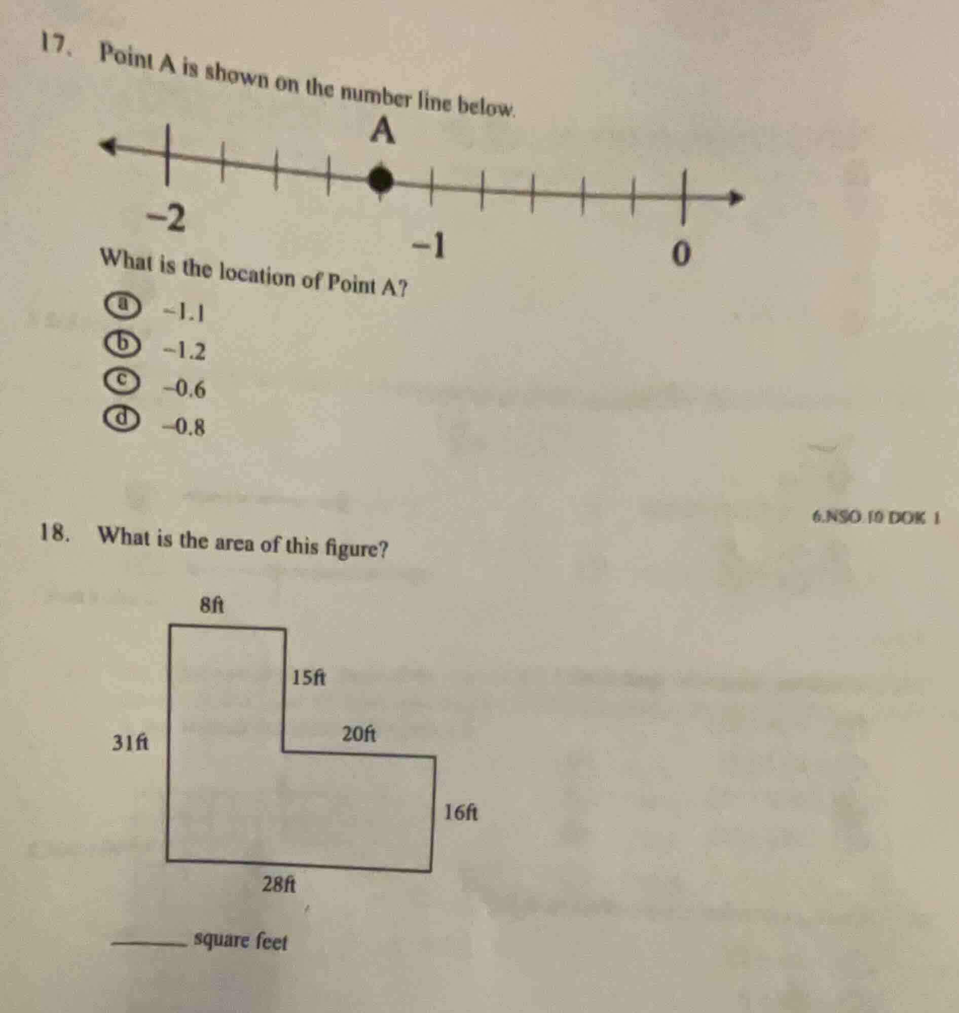17. point a is shown on the number line below. what is the location of …