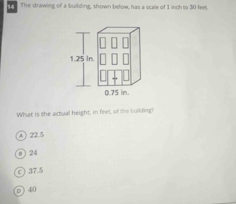 14 the drawing of a building, shown below, has a scale of 1 inch to 30 …