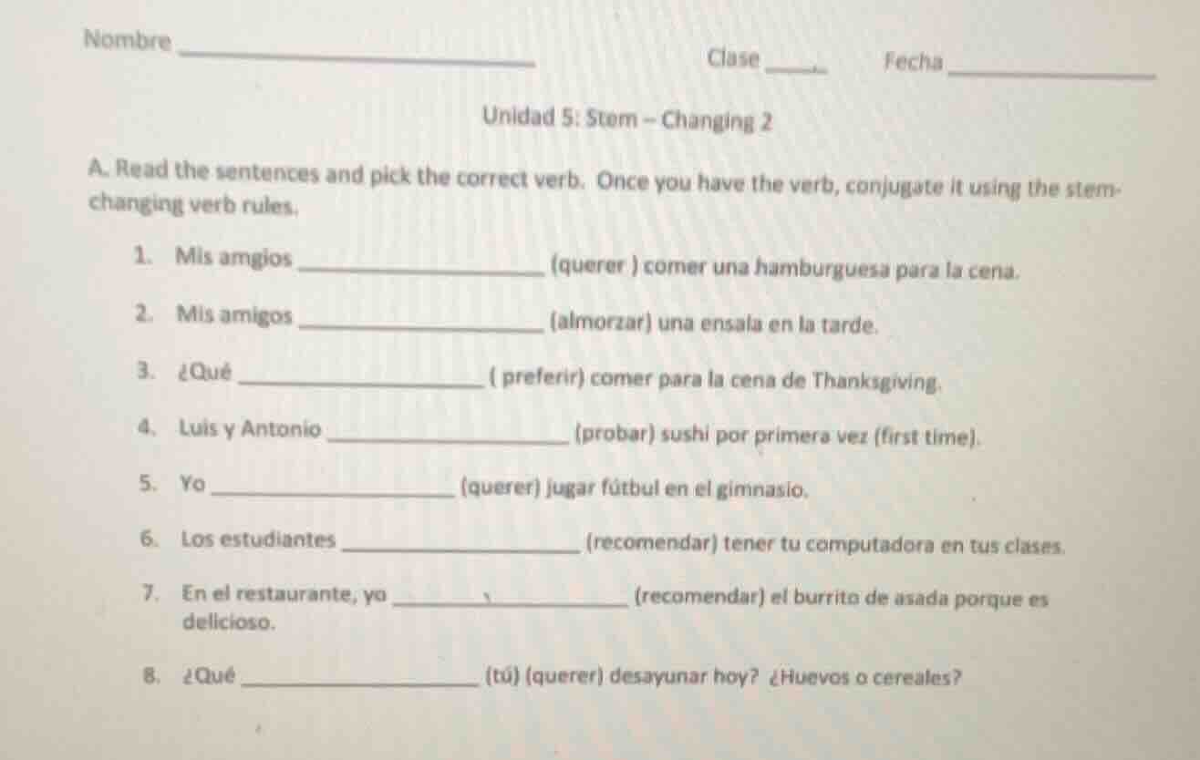 nombre _______________ clase ____ fecha _______________ unidad 5: stem …