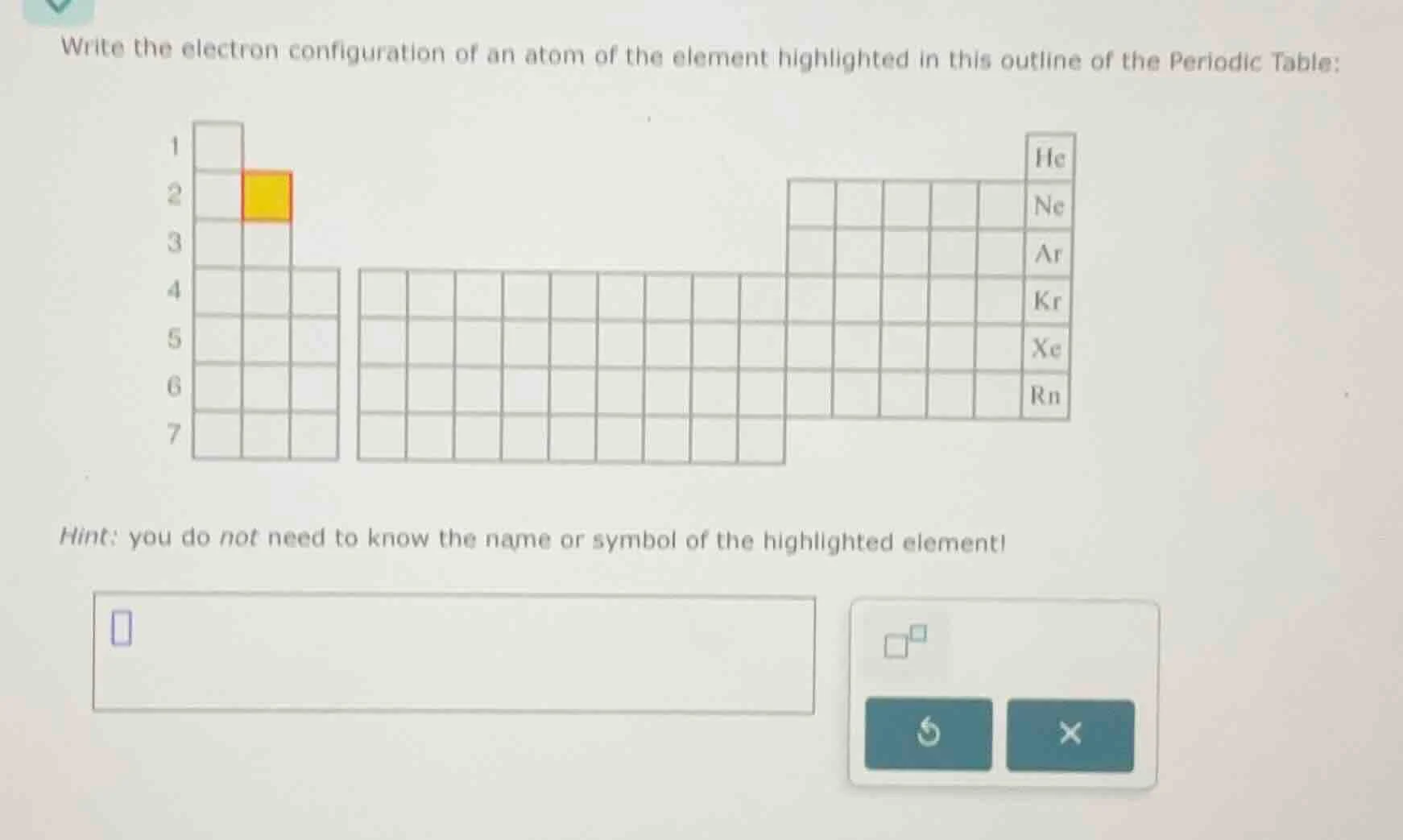 write the electron configuration of an atom of the element highlighted …