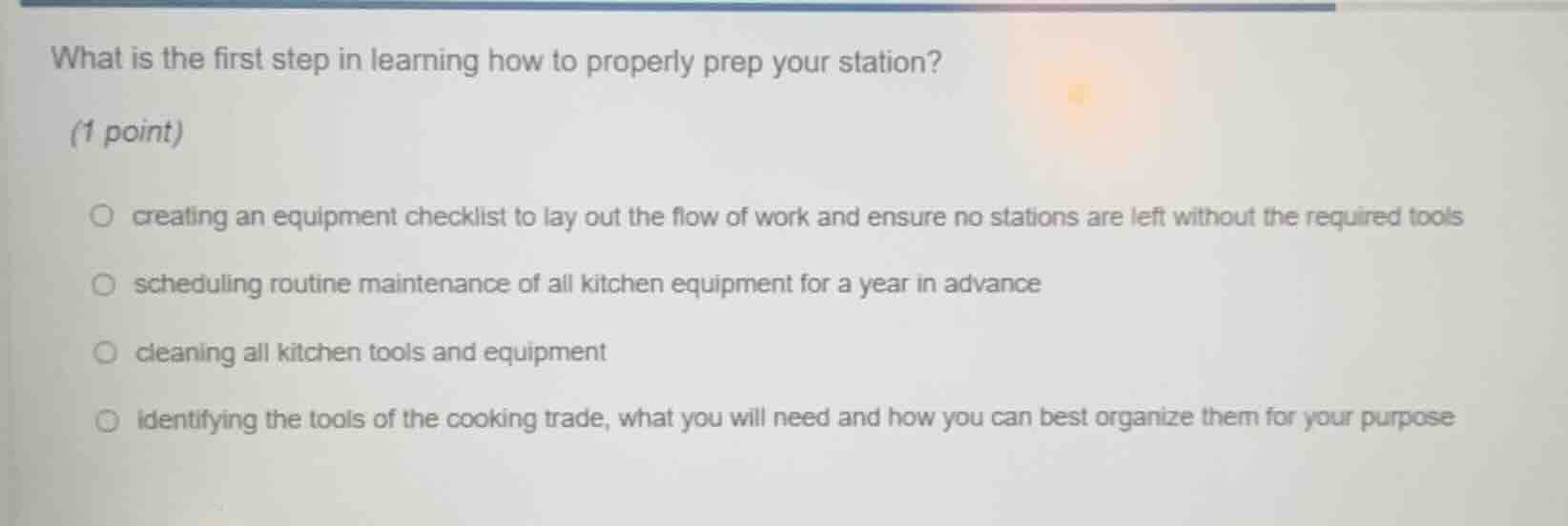 what is the first step in learning how to properly prep your station?(1…