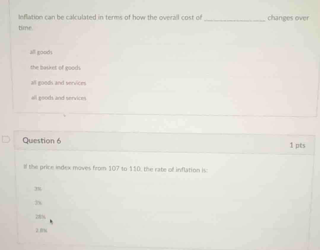 inflation can be calculated in terms of how the overall cost of _______…
