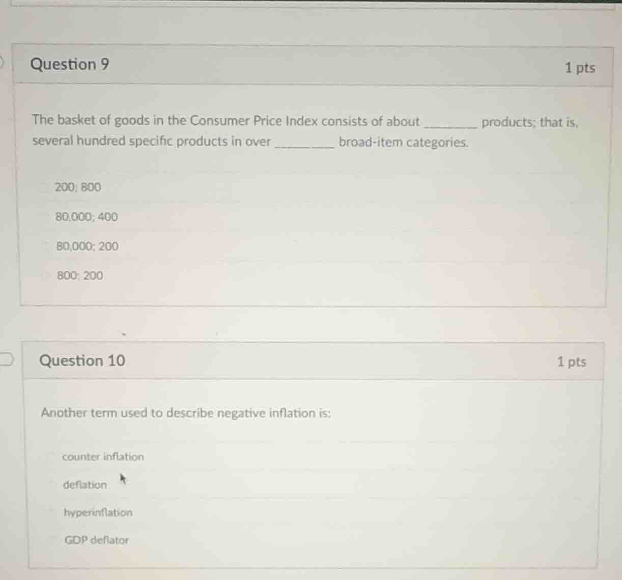 question 9 1 pts the basket of goods in the consumer price index consis…