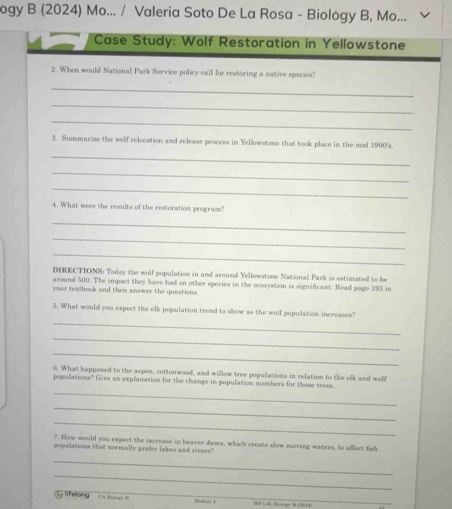 case study: wolf restoration in yellowstone 2. when would national park…