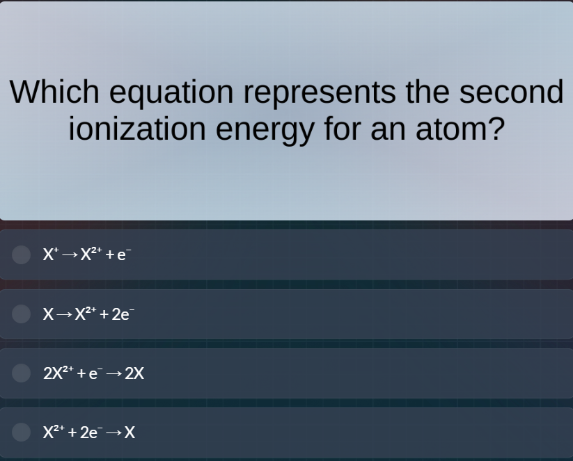 which equation represents the second ionization energy for an atom?$x^+…