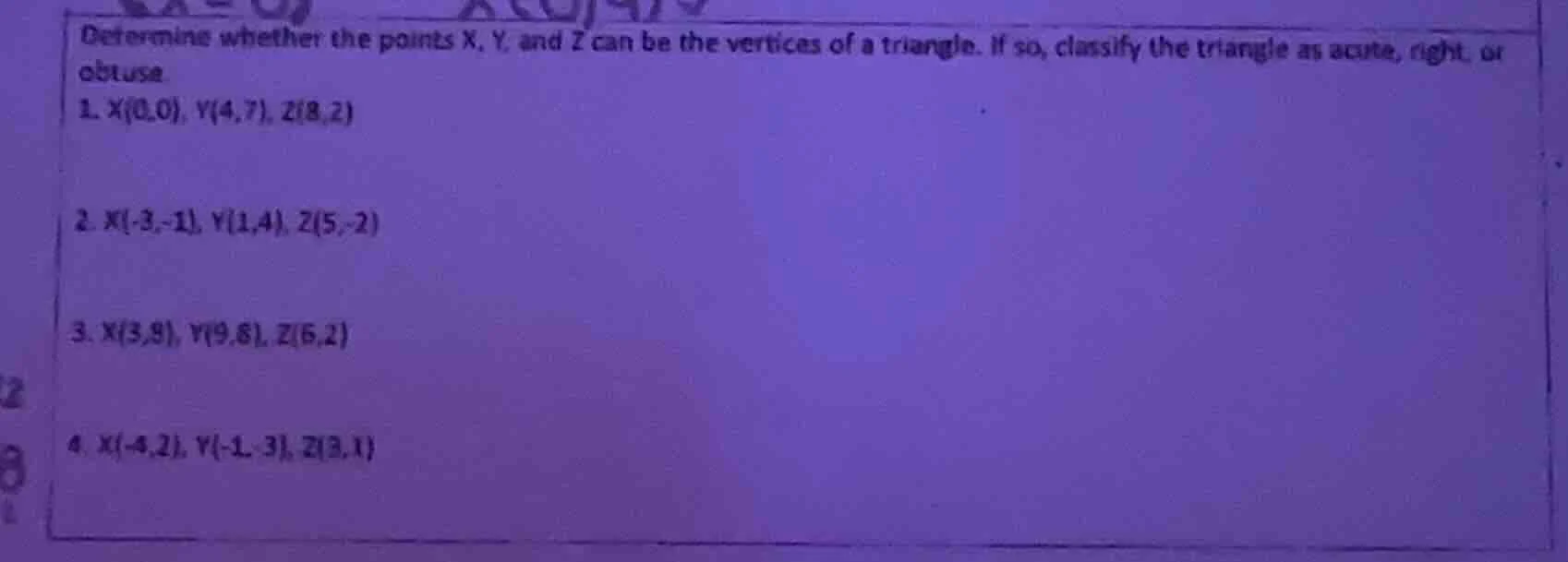 determine whether the points x, y, and z can be the vertices of a trian…