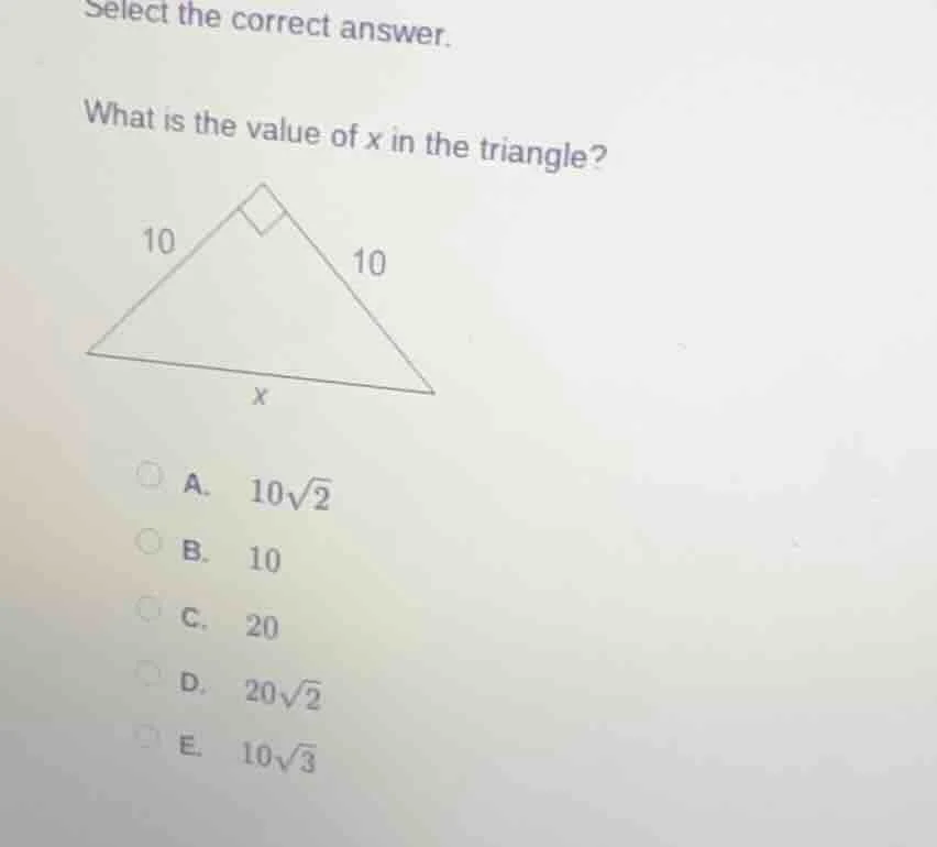 select the correct answer. what is the value of x in the triangle? a. $…