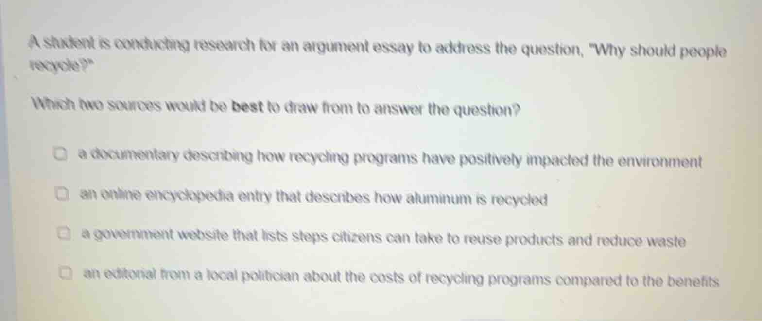 a student is conducting research for an argument essay to address the q…