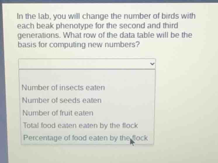 in the lab, you will change the number of birds with each beak phenotyp…