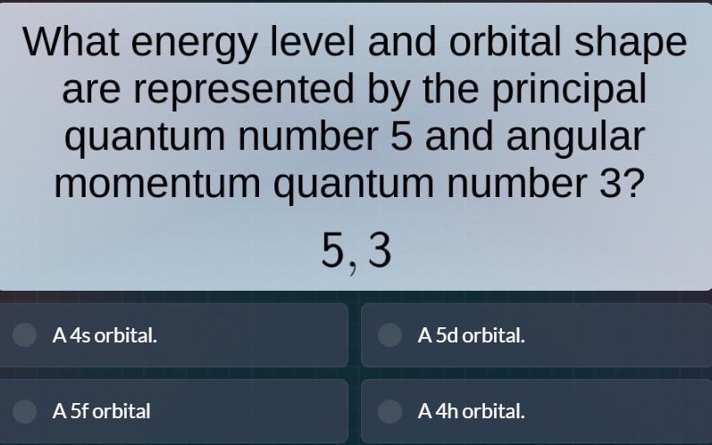 what energy level and orbital shape are represented by the principal qu…