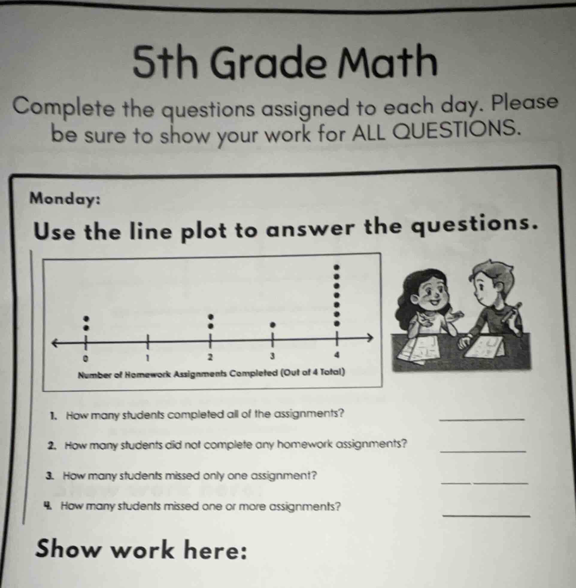 5th grade math complete the questions assigned to each day. please be s…