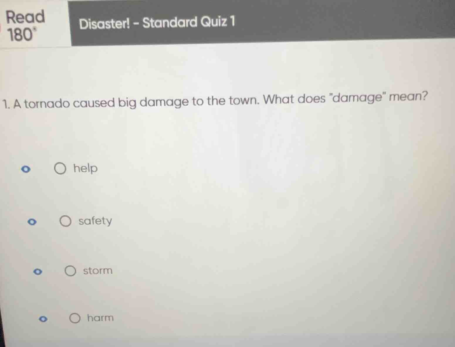 read 180° disaster! - standard quiz 1 1. a tornado caused big damage to…