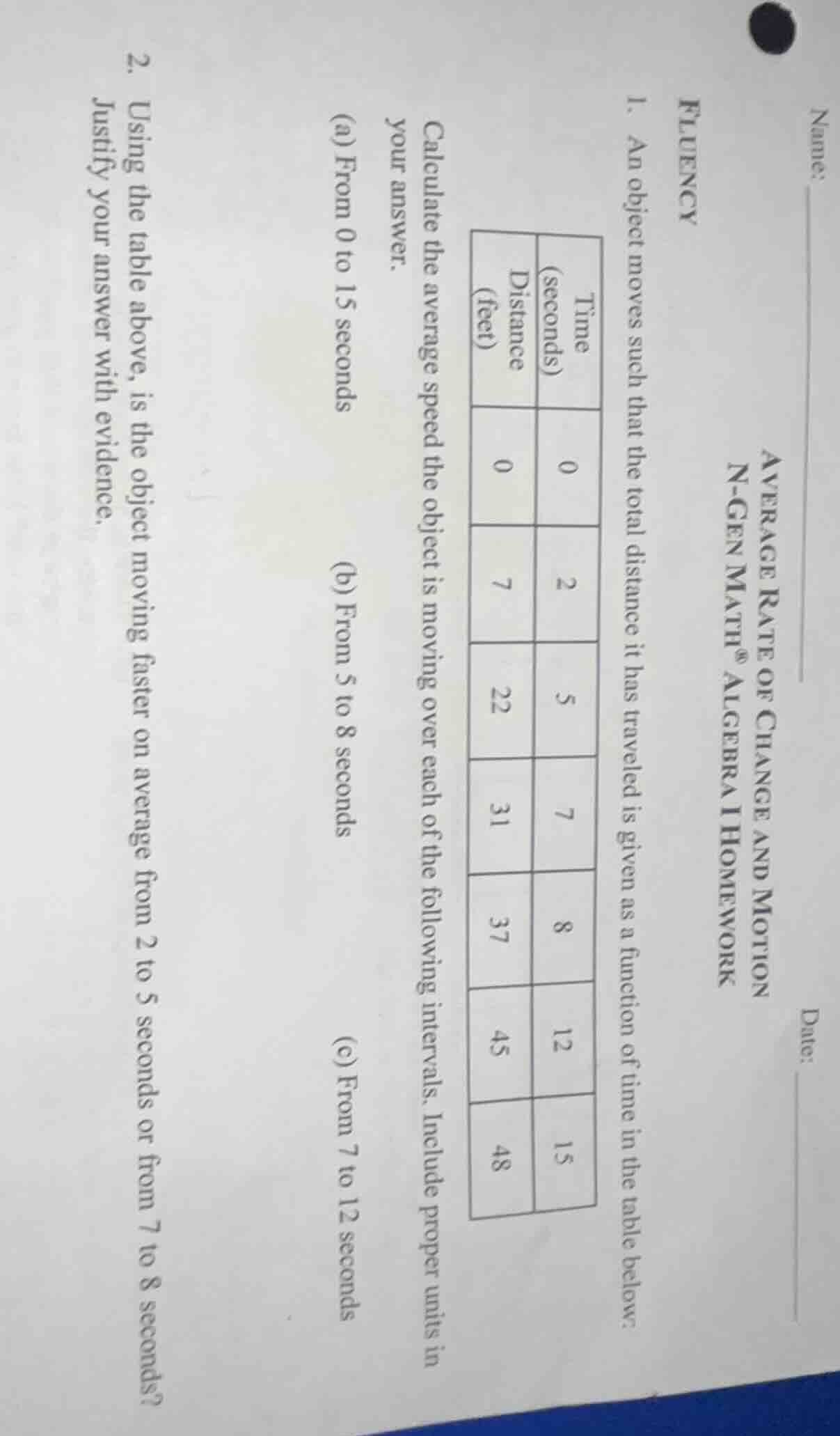 name:date:average rate of change and motionn-gen math® algebra i homewo…
