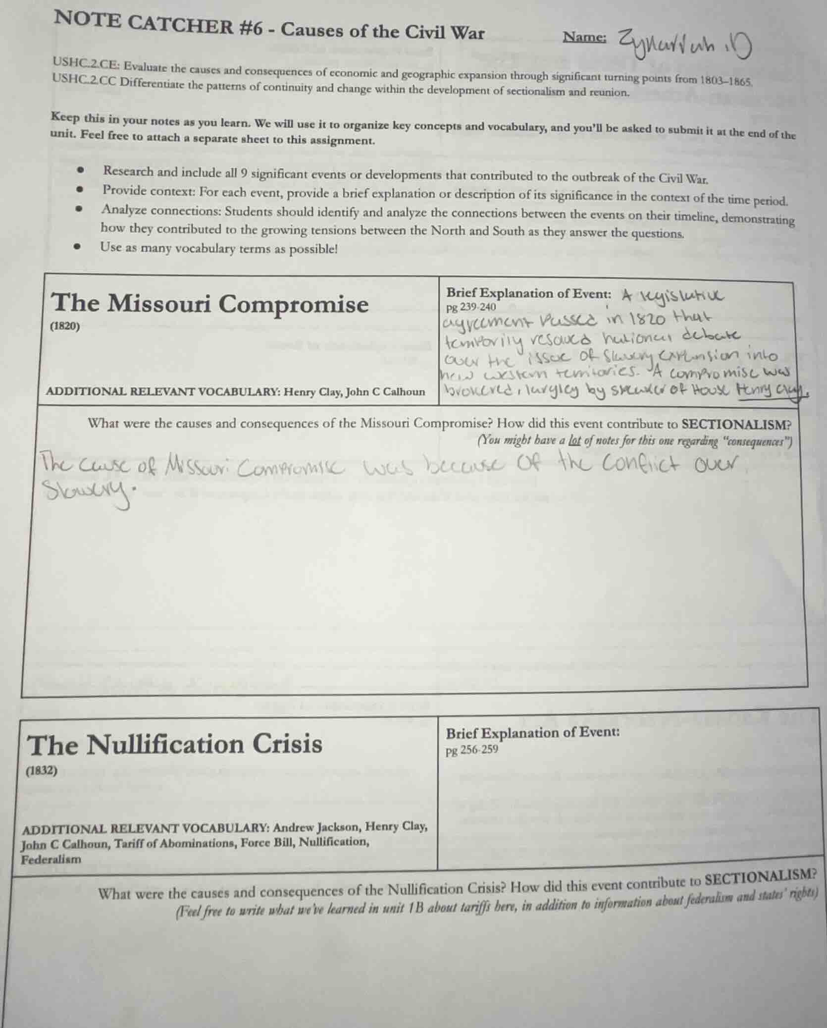 note catcher #6 - causes of the civil warname:ushc.2.ce: evaluate the c…
