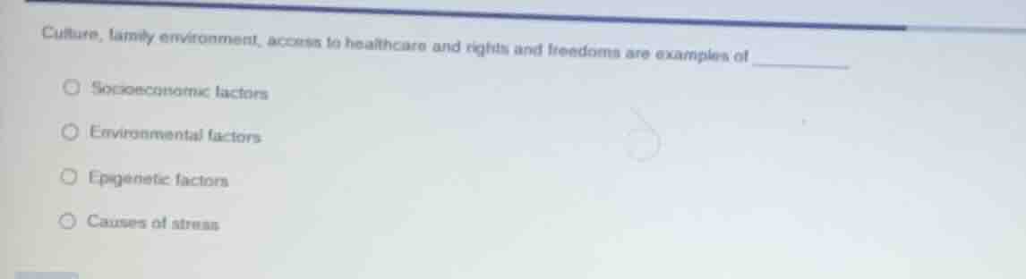 culture, family environment, access to healthcare and rights and freedo…