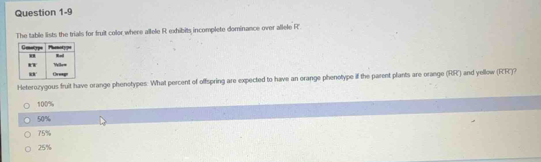 question 1-9 the table lists the trials for fruit color where allele r …