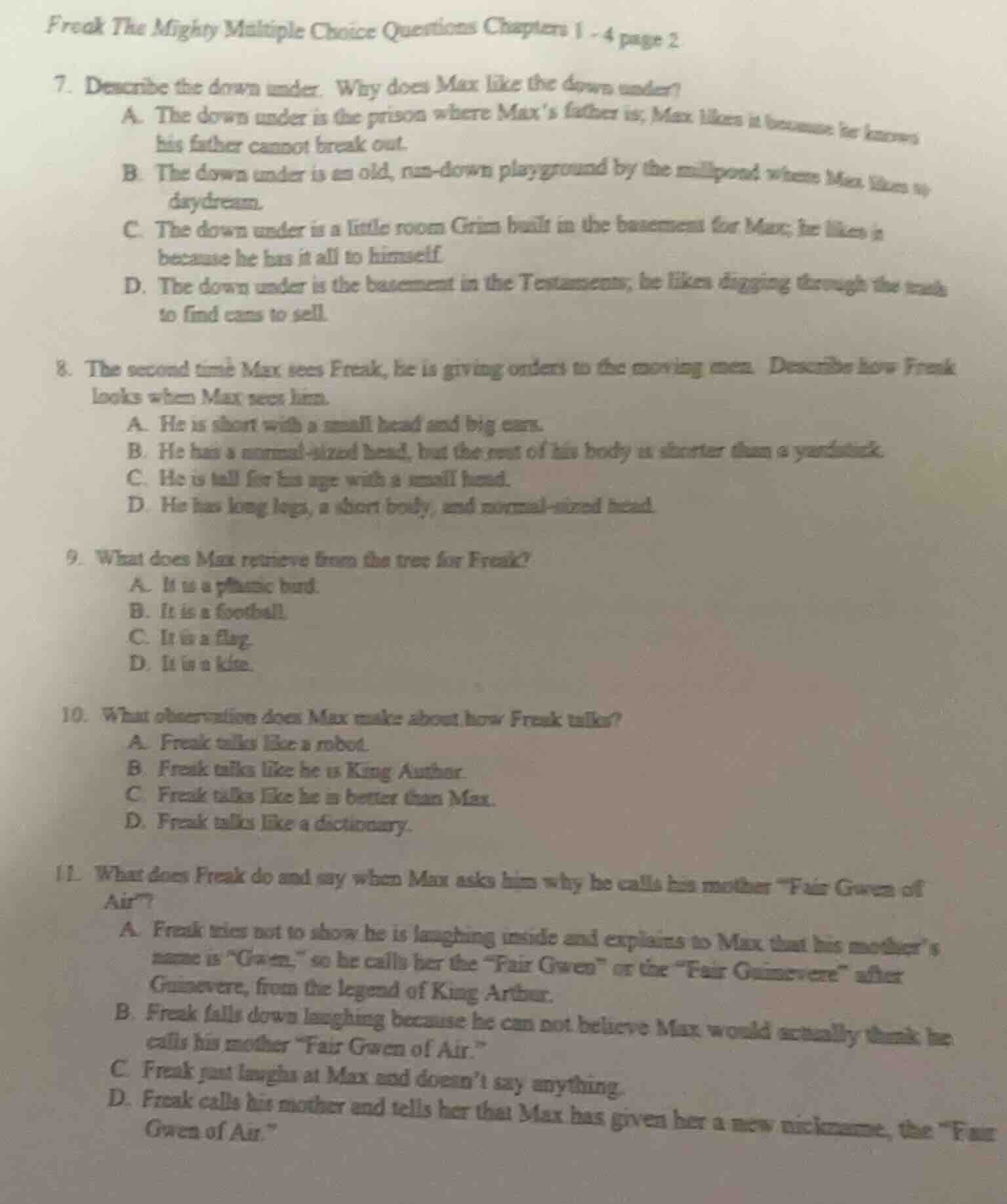 freak the mighty multiple choice questions chapters 1 - 4 page 2 7. des…