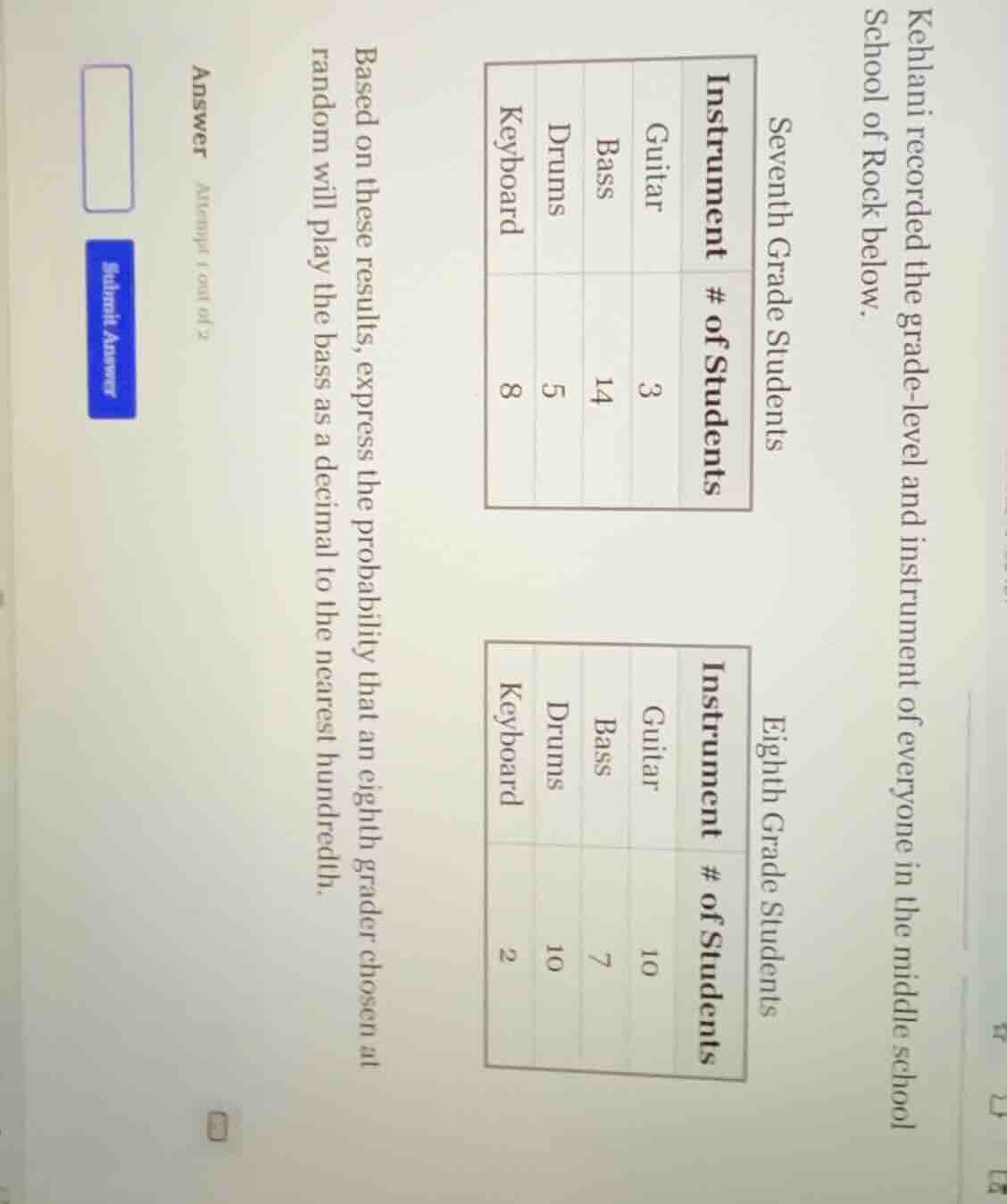 kehlani recorded the grade-level and instrument of everyone in the midd…