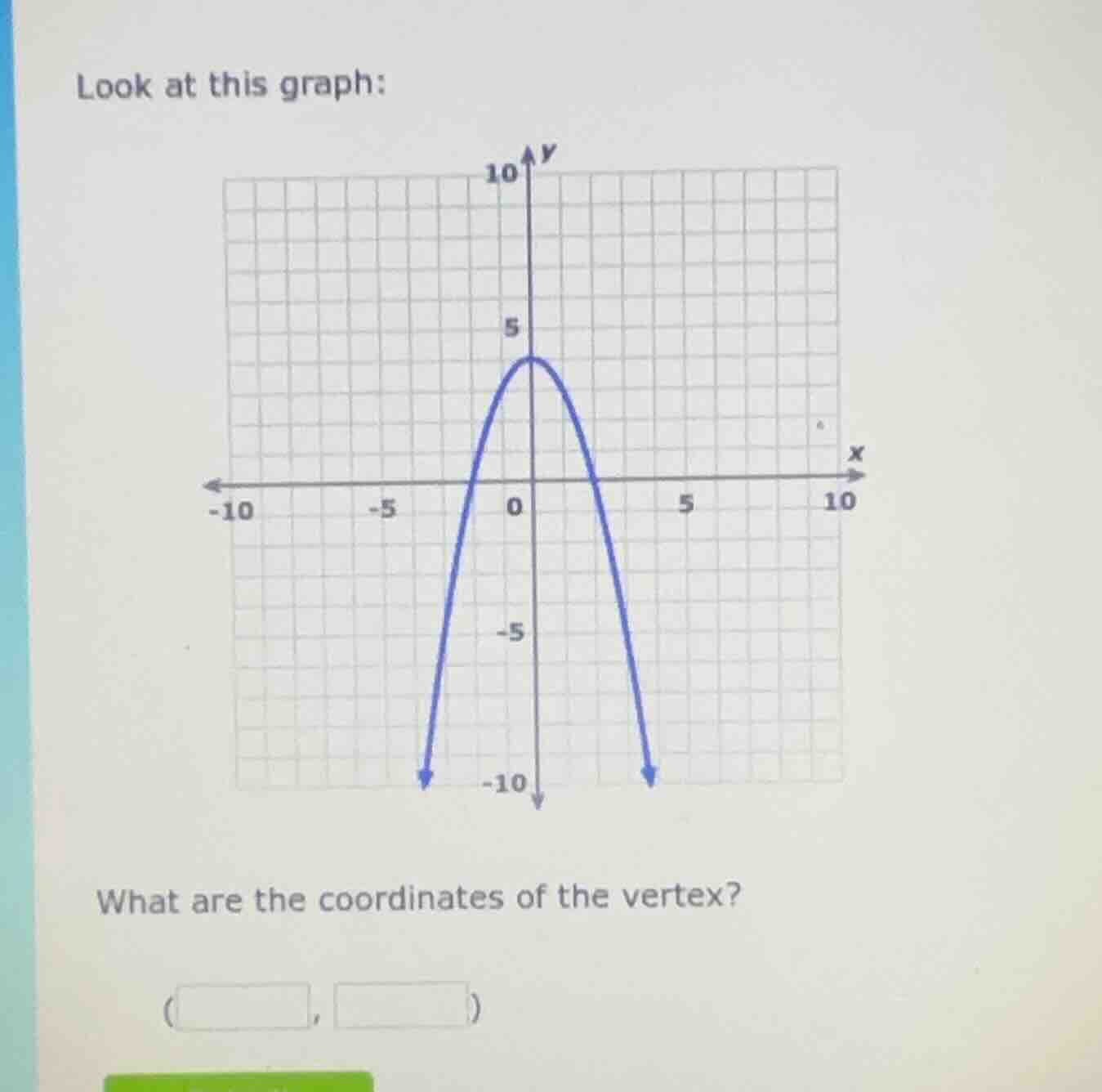 look at this graph: what are the coordinates of the vertex? ( , )