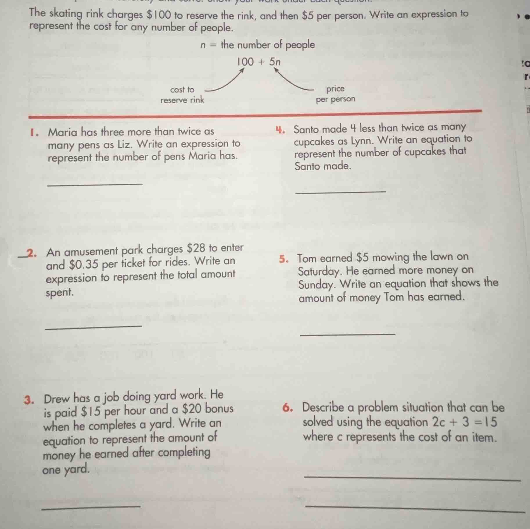the skating rink charges $100 to reserve the rink, and then $5 per pers…