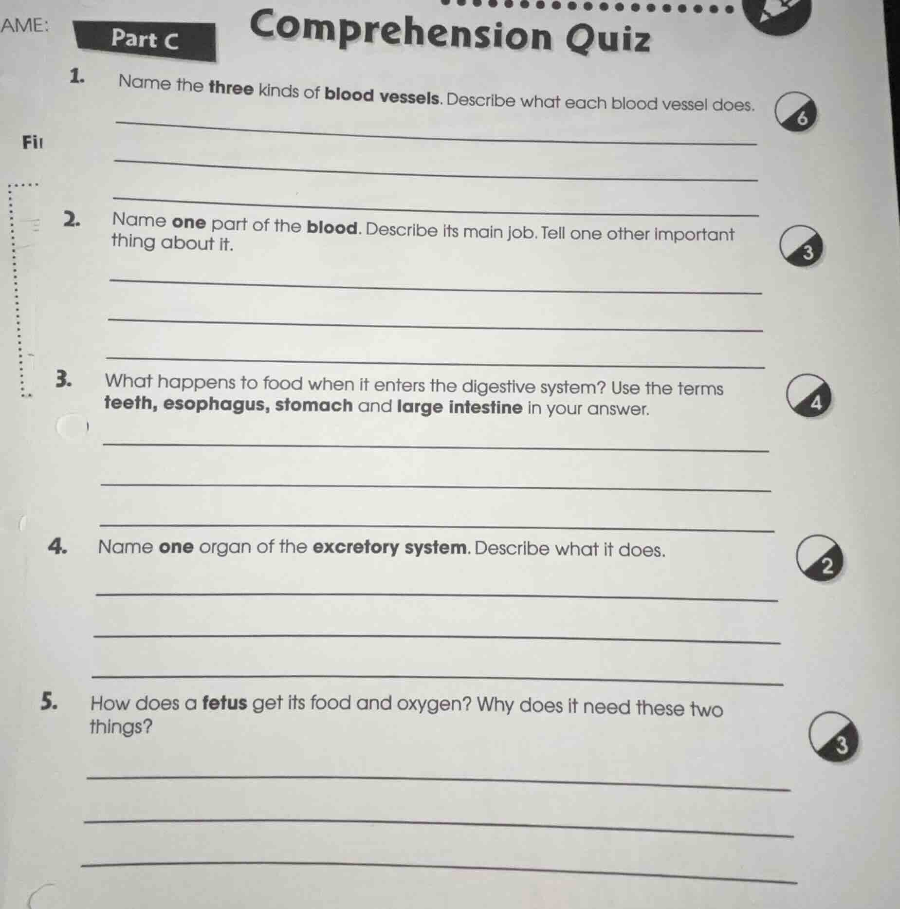 ame:part ccomprehension quiz1. name the three kinds of blood vessels. d…