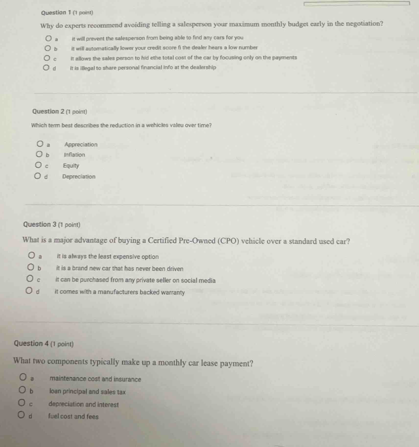 question 1 (1 point)why do experts recommend avoiding telling a salespe…