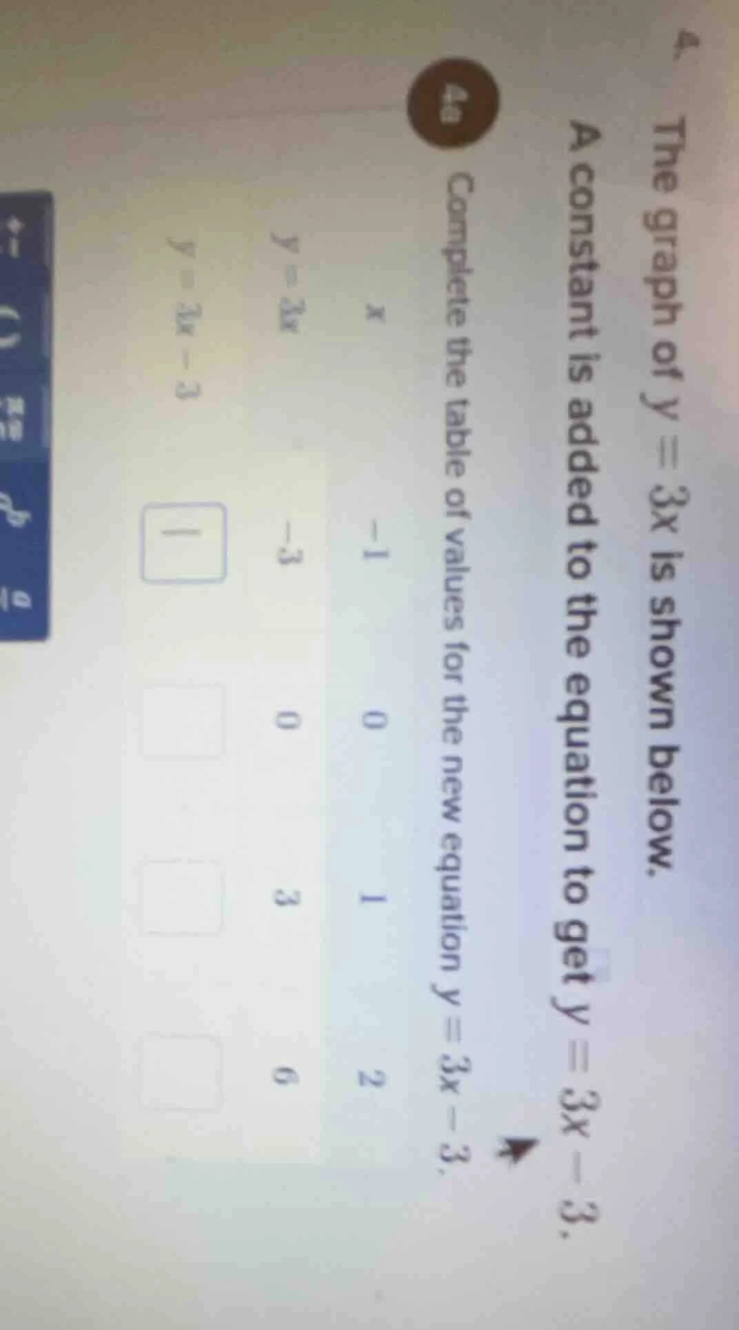 4. the graph of $y=3x$ is shown below. a constant is added to the equat…