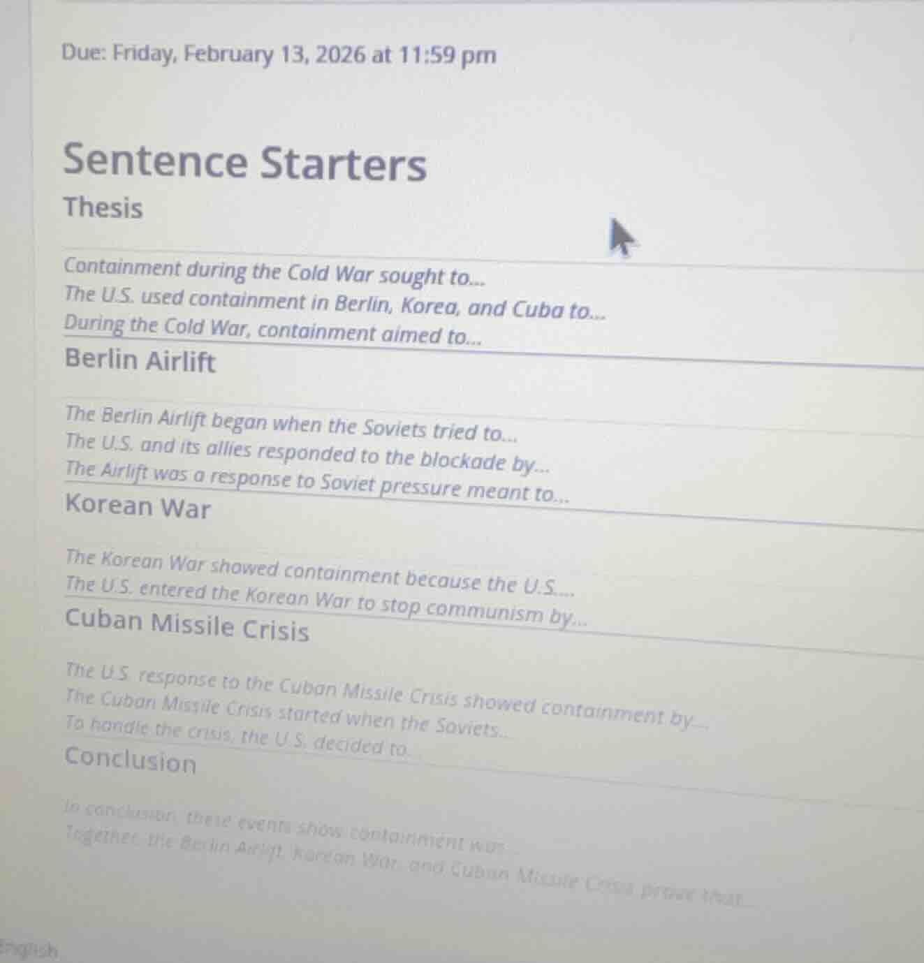 due: friday, february 13, 2026 at 11:59 pm sentence starters thesis con…