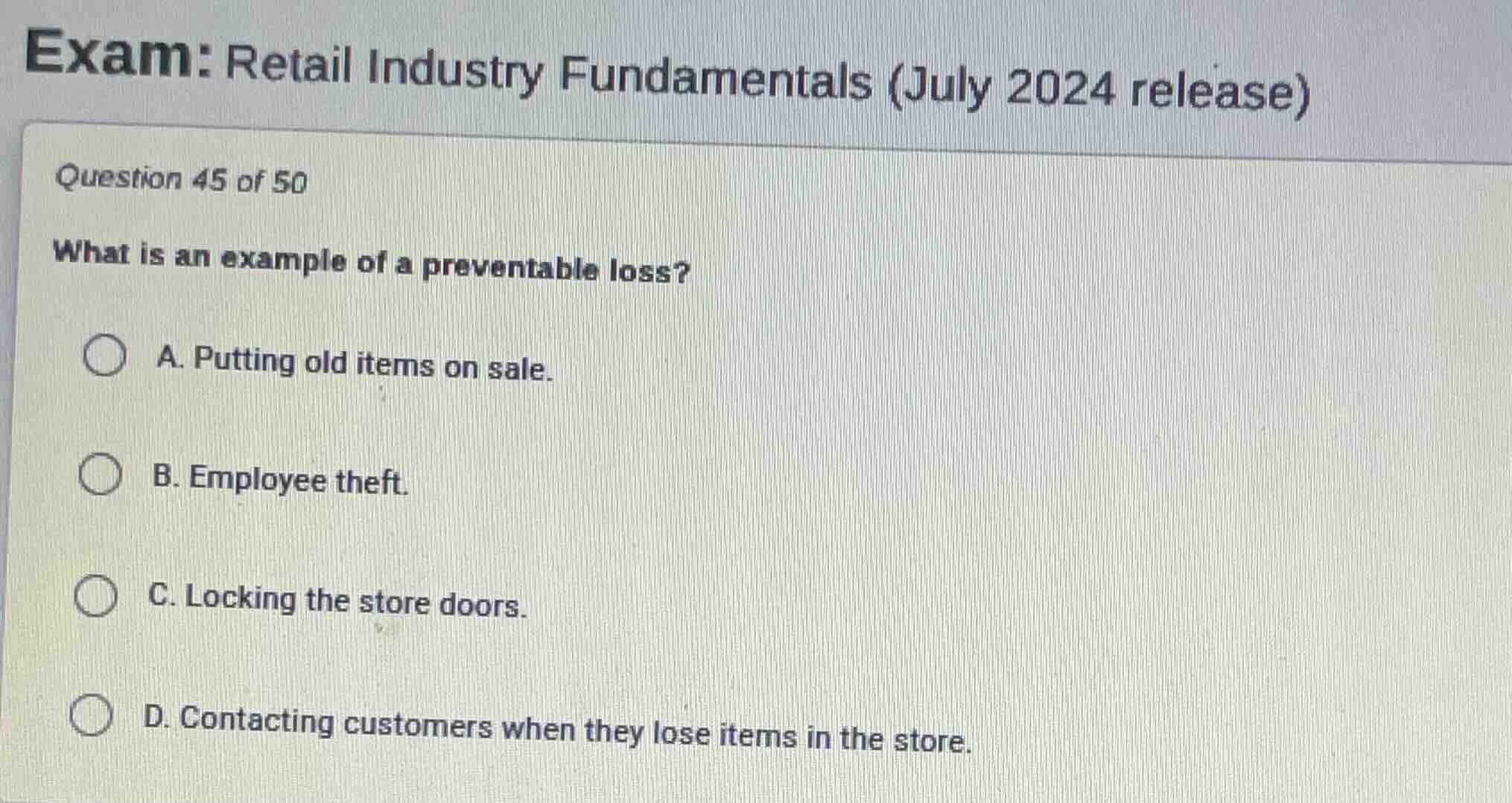 exam: retail industry fundamentals (july 2024 release) question 45 of 5…