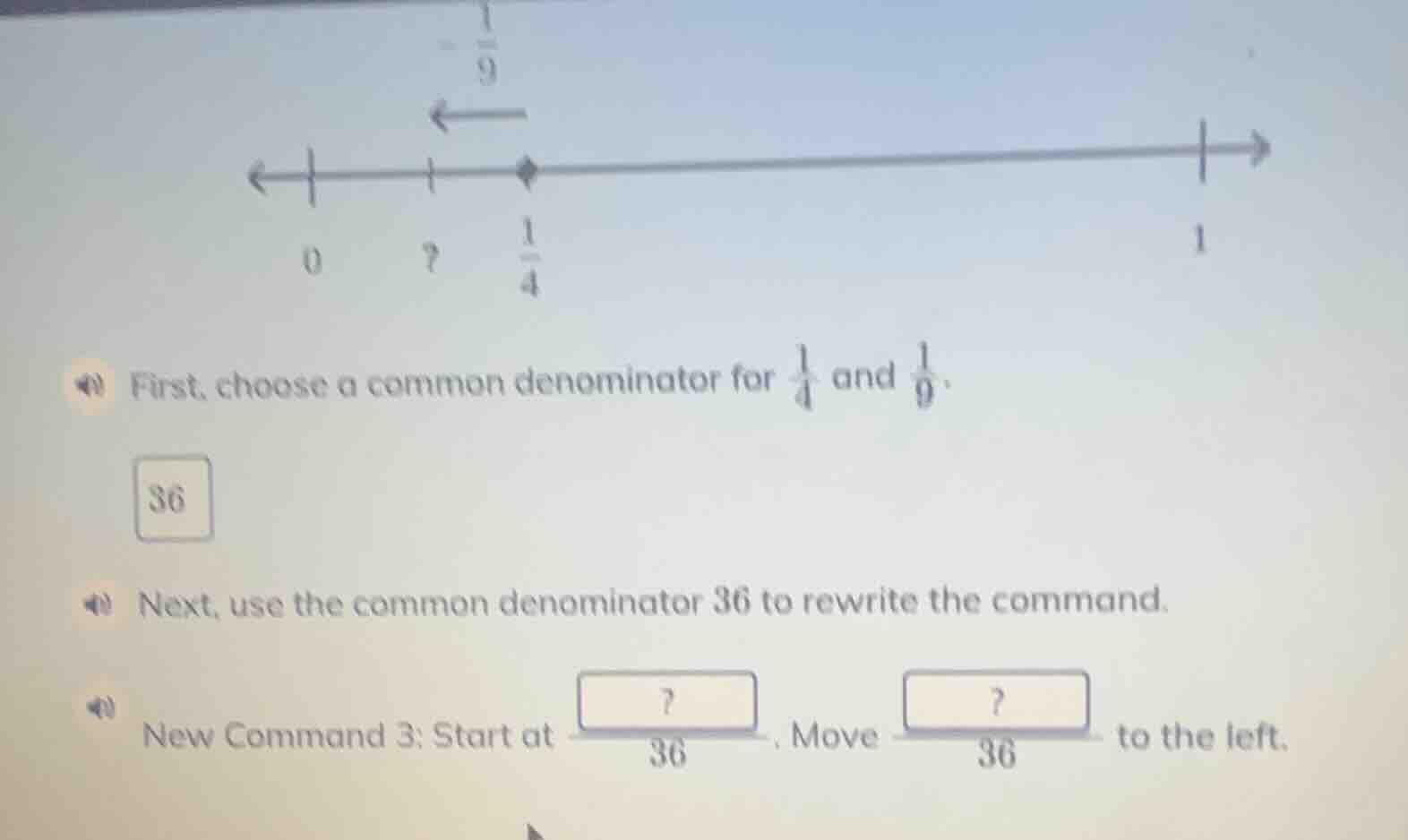 first, choose a common denominator for $\frac{1}{4}$ and $\frac{1}{9}$.…