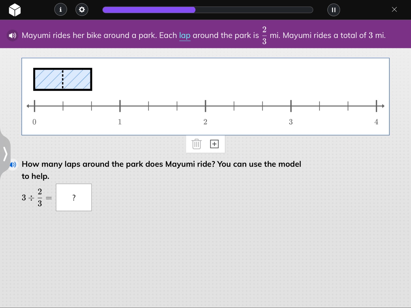 mayumi rides her bike around a park. each lap around the park is $\frac…