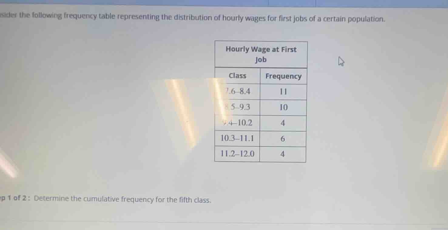 consider the following frequency table representing the distribution of…