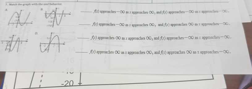 7. match the graph with the end behavior _____ $f(x)$ approaches $-\\in…