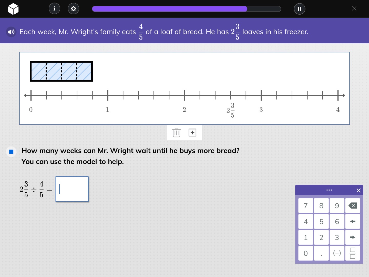 each week, mr. wrights family eats $\frac{4}{5}$ of a loaf of bread. he…