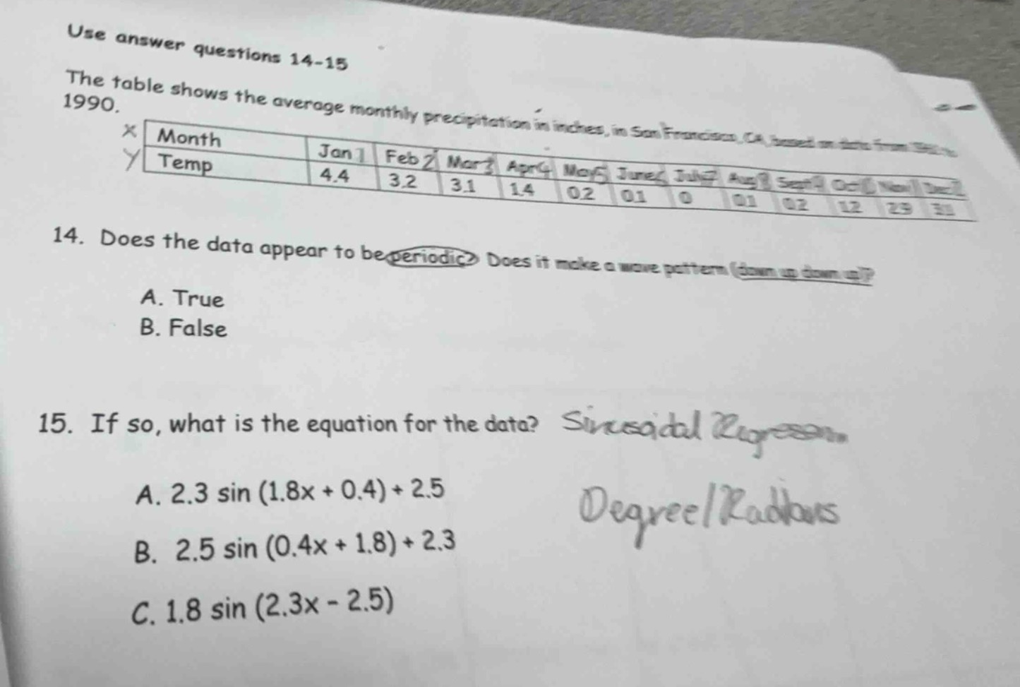 use answer questions 14-15 the table shows the average monthly precipit…