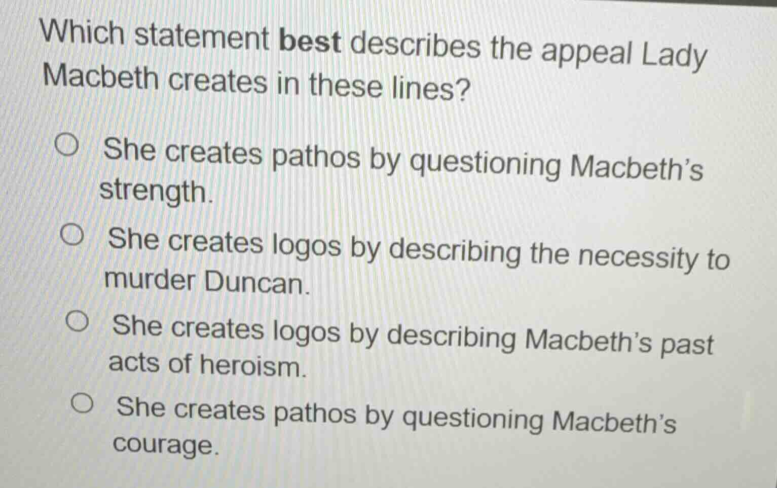 which statement best describes the appeal lady macbeth creates in these…