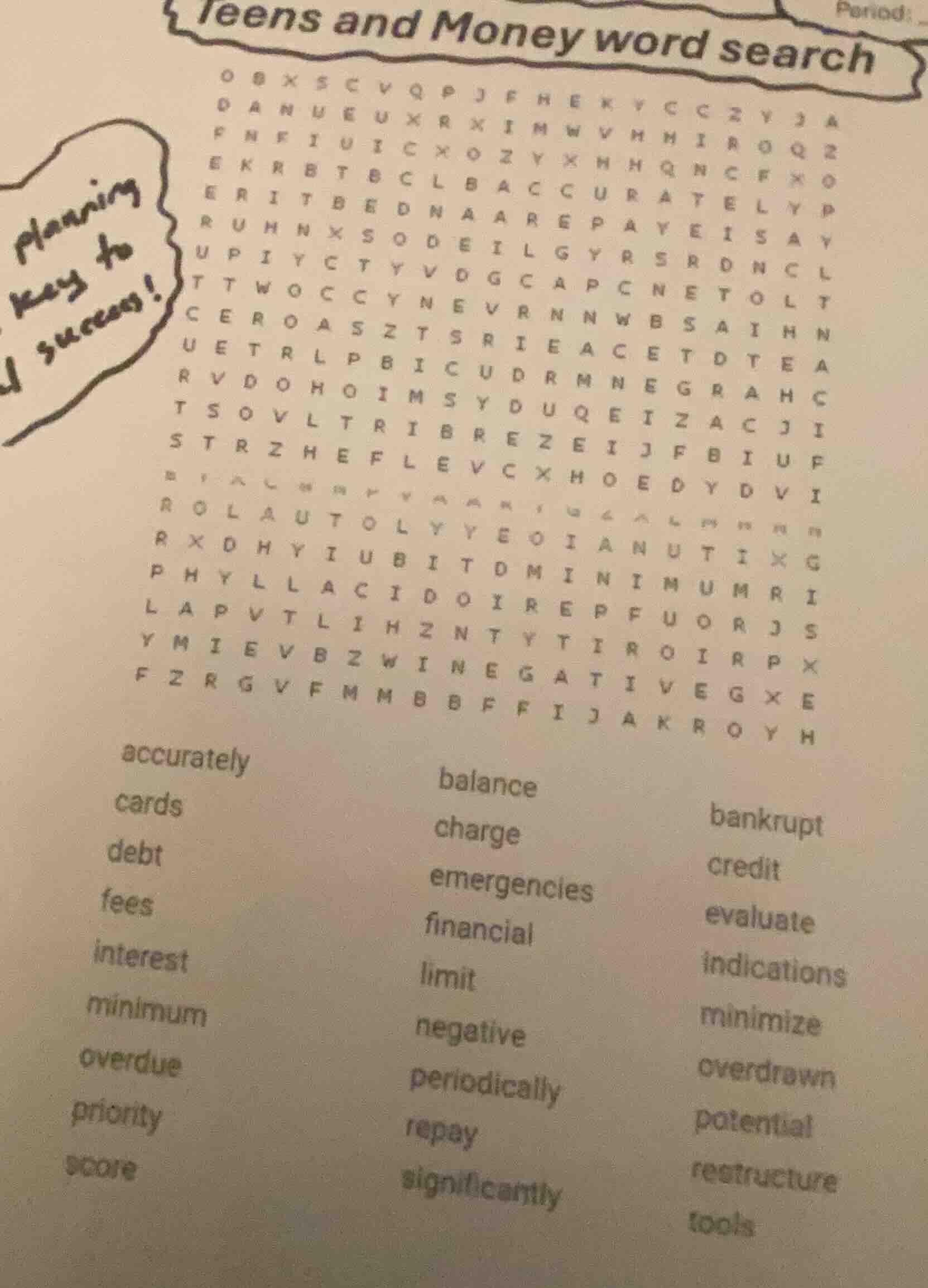 teens and money word search period: planning key to success! accurately…