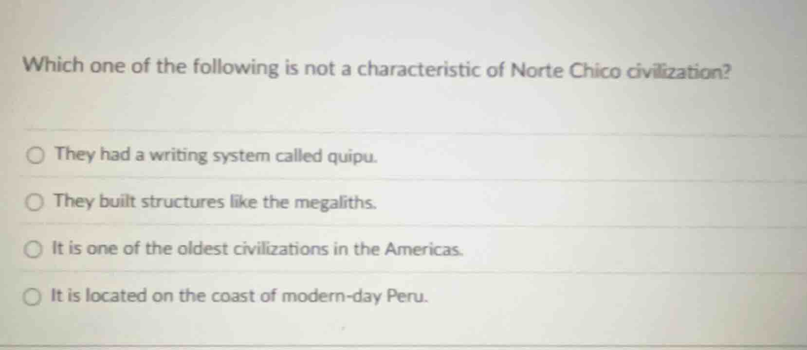 which one of the following is not a characteristic of norte chico civil…