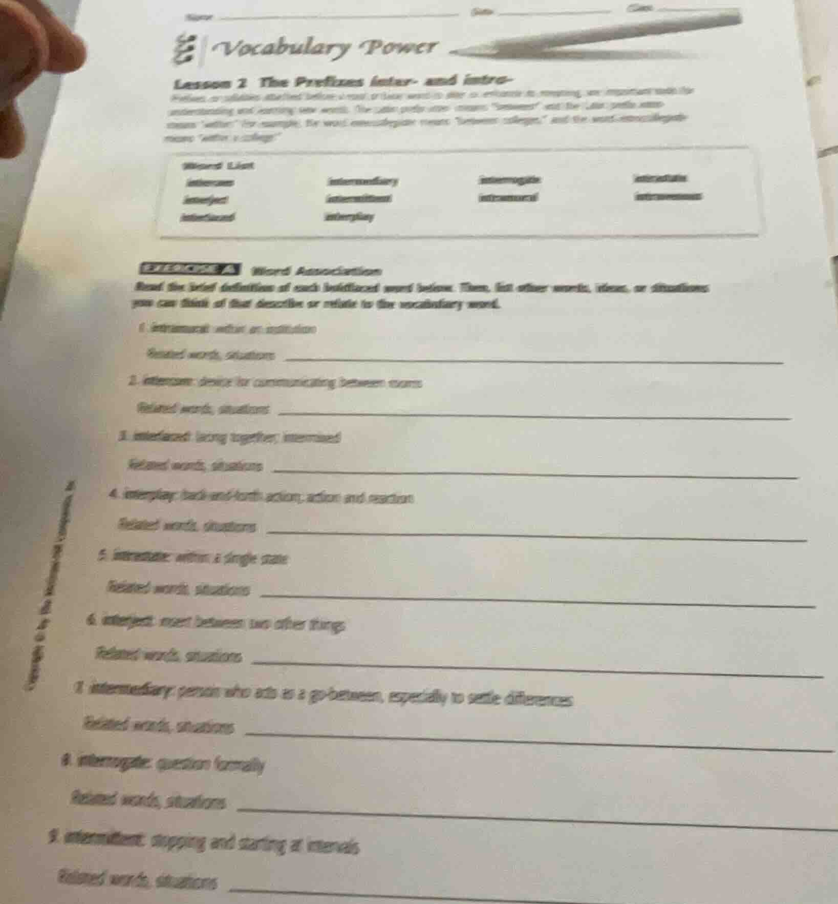 vocabulary power lesson 2 the prefixes inter- and intro- prefixes, or s…