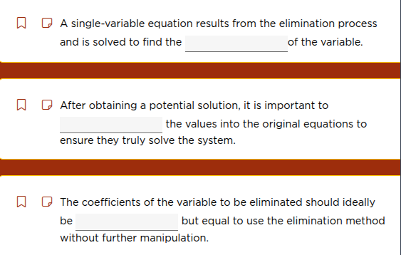 1. a single-variable equation results from the elimination process and …
