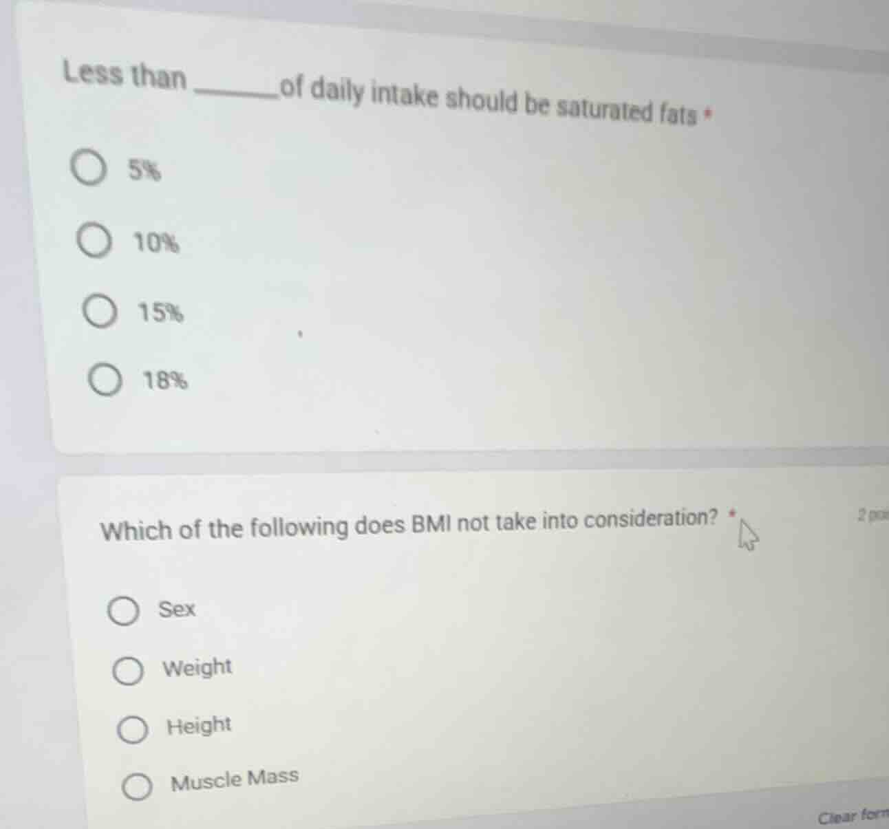 less than ______of daily intake should be saturated fats *○ 5%○ 10%○ 15…