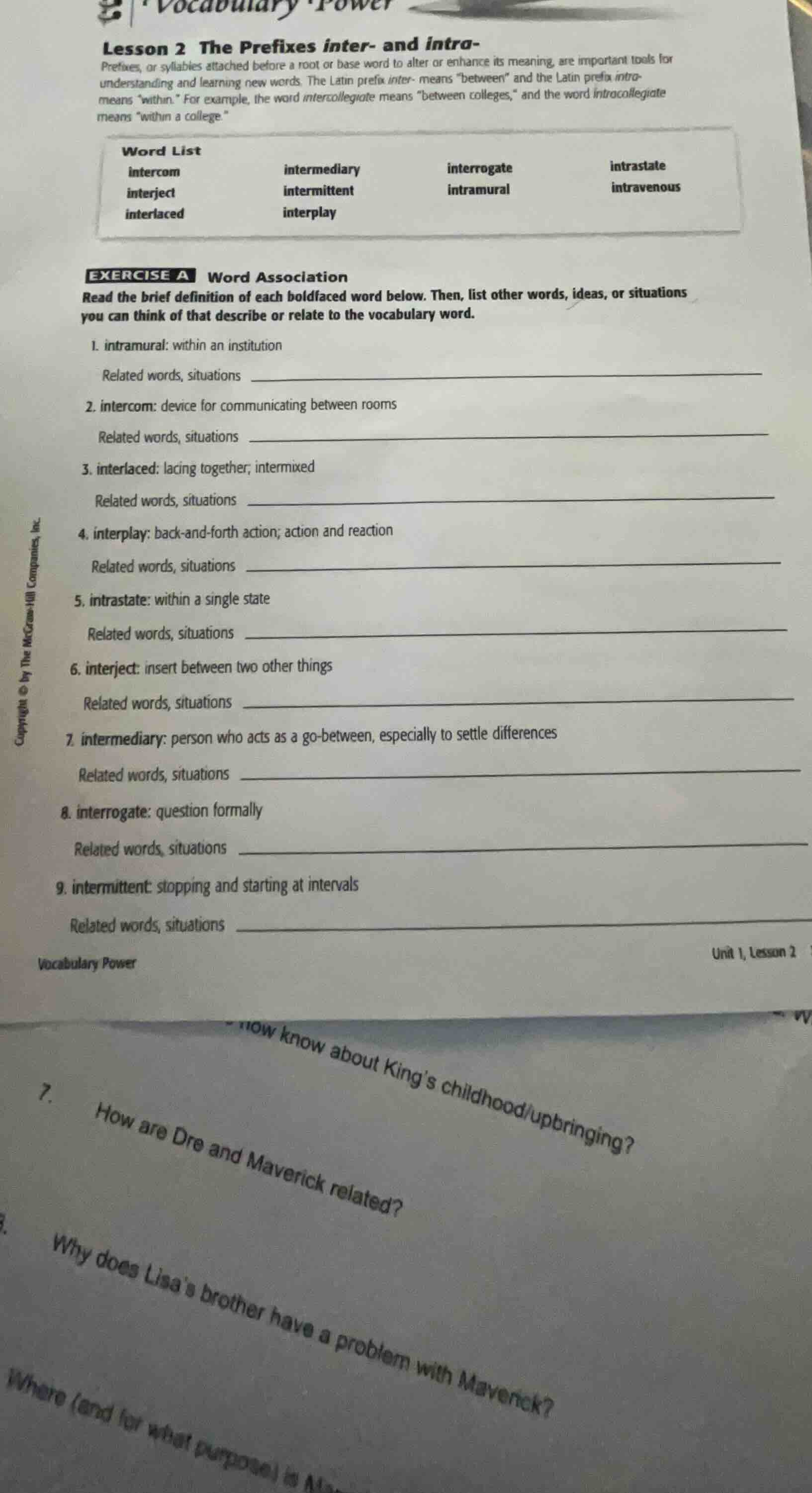 vocabulary powerlesson 2 the prefixes inter- and intra-prefixes, or syl…