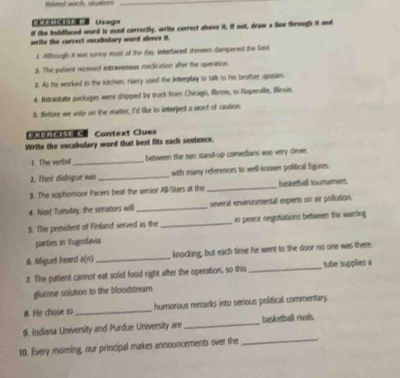 exercise b usage if the boldfaced word is used correctly, write correct…